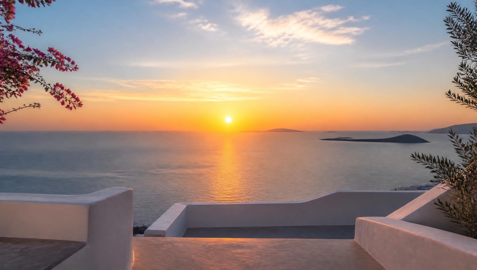 Coucher de soleil doré sur la mer Égée